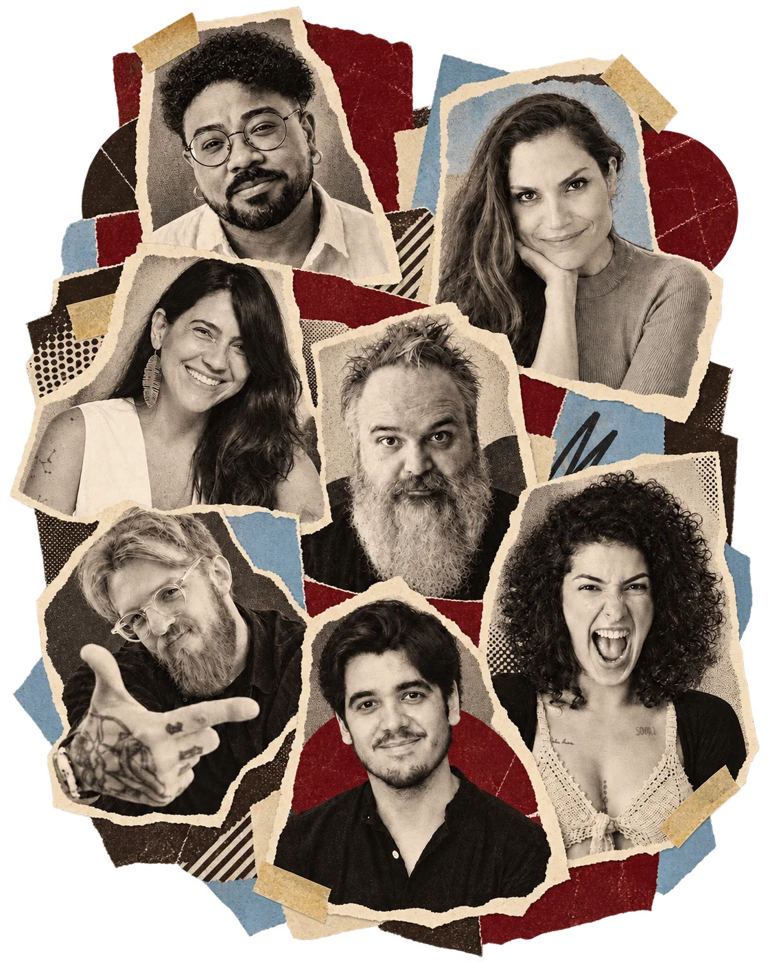 Mosaico com os retratos do casting da pypa